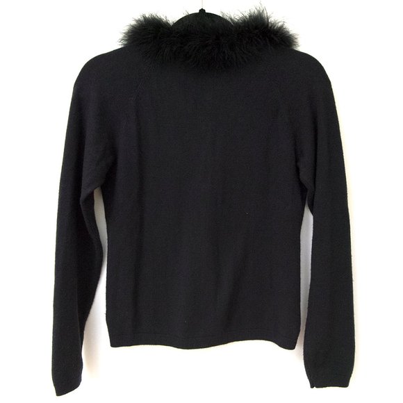 Vintage Talbots Black Acrylic Cardigan Sweater Faux-Fur Collar sz 14 - Picture 7 of 10